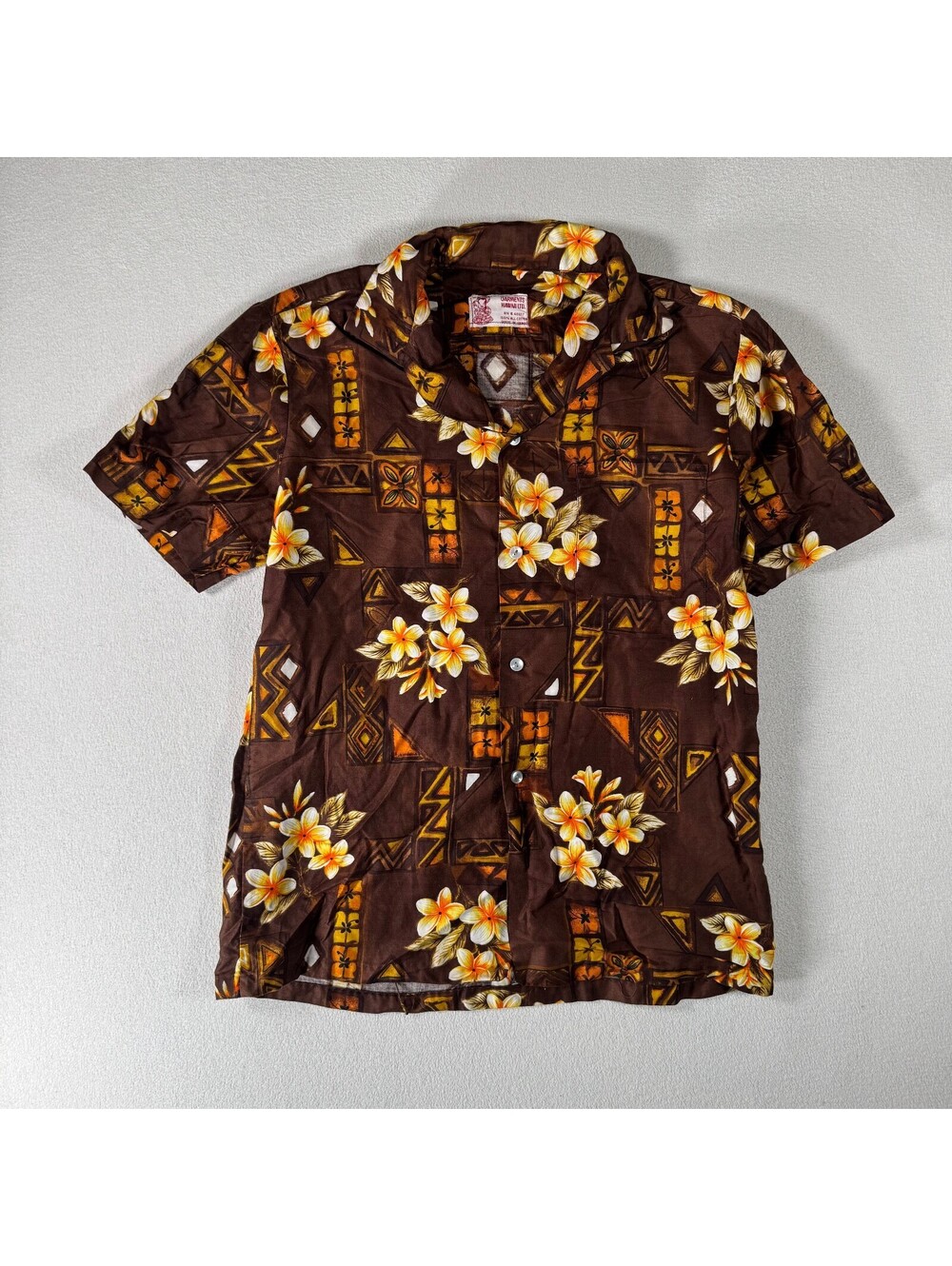 Vintage 50s Garments Hawaii Brown Floral Hawaiian Shirt Short Sleeve